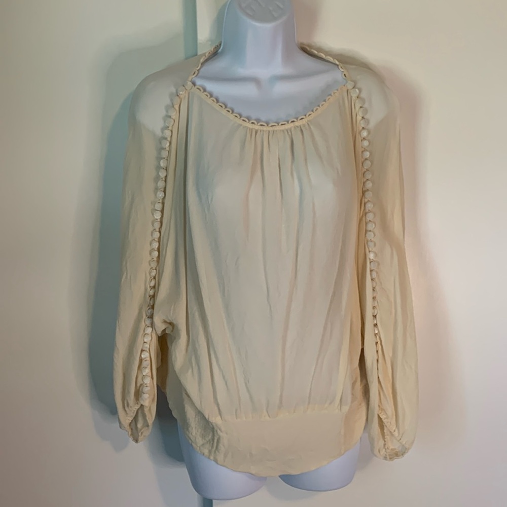 Rebecca Taylor 100% Silk Button Sleeve Blouse Ivory Size 2